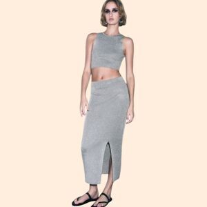 Zara Silver Knit Skirt Set